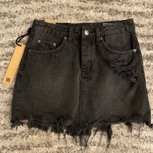 Ksubj black distressed denim skirt